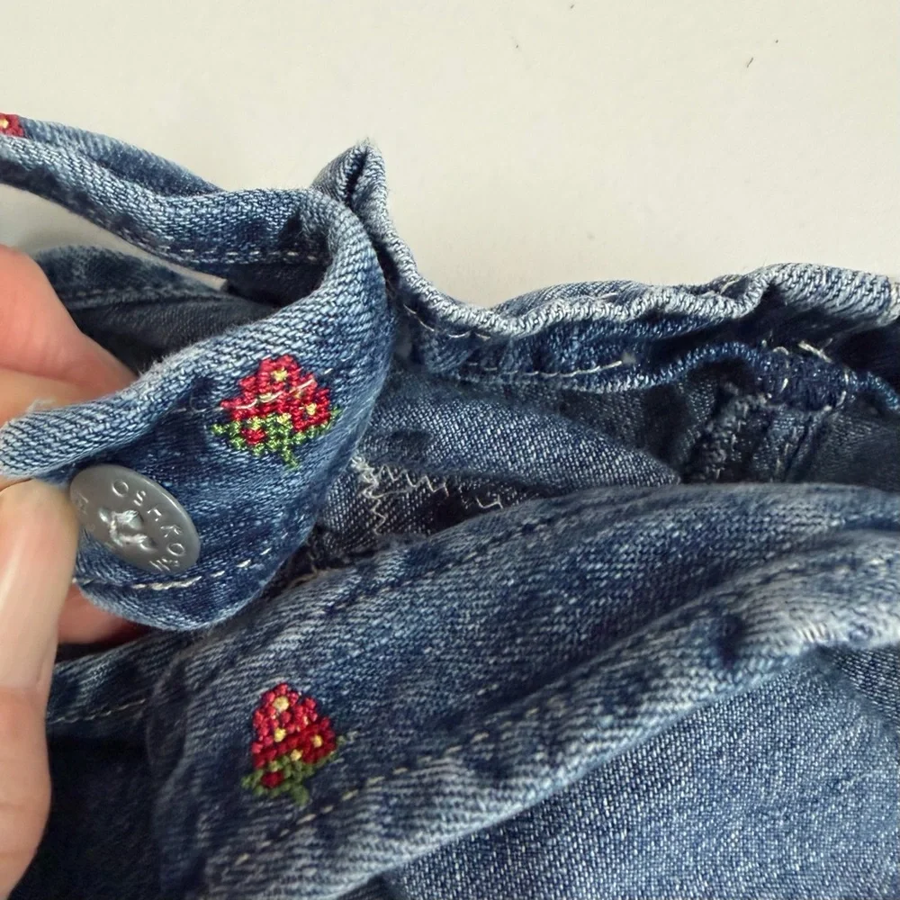 Vintage Y2K OshKosh B'gosh Denim Dress Overalls Embroidered Strawberries Blue